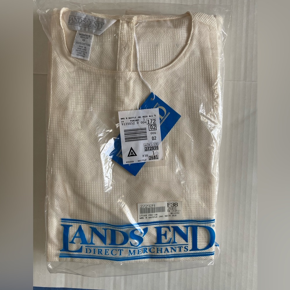 Lands End Women’s Waffle Jewel Neck Long Sleeve Blouse, Parchment